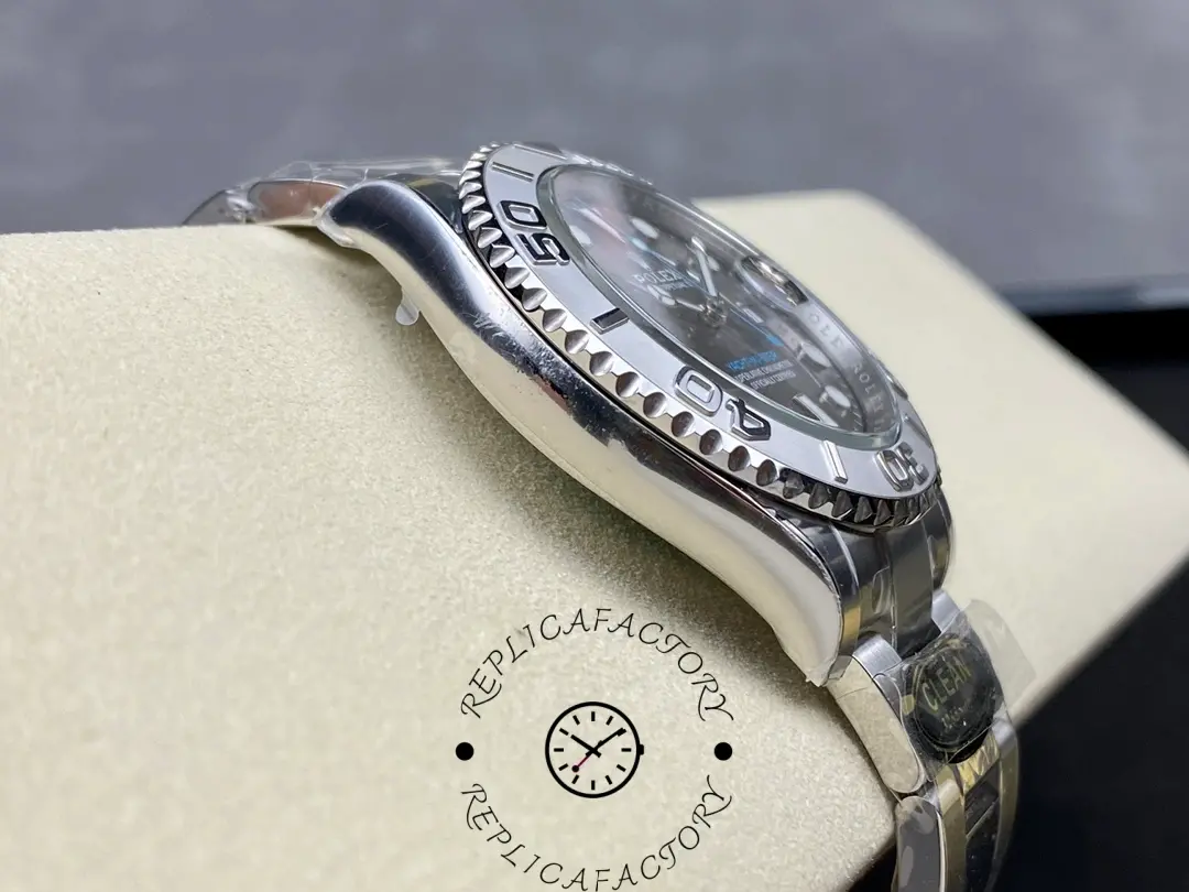 Side profile of the Rolex Yacht-Master 126622 showing case thickness and bezel height.