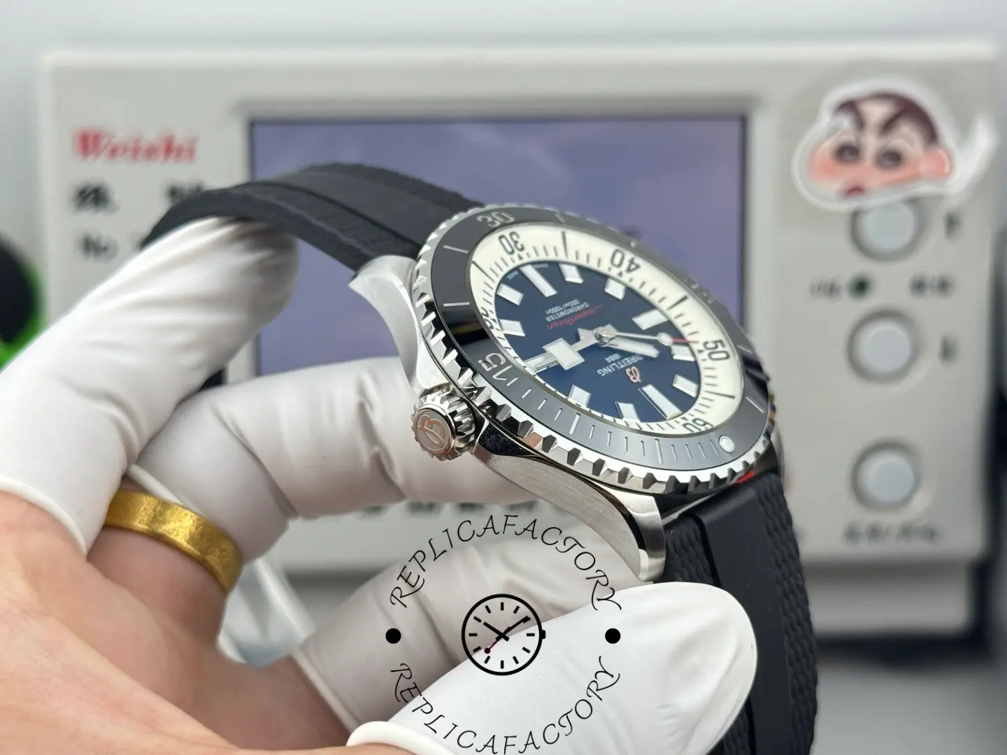 Side view of Breitling Superocean A17378211B1S1 showing thick 46mm case and screw-down crown.