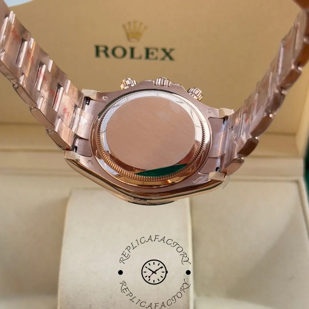 Caseback view of Rolex Daytona 126595TBR 0001, showing solid back and bracelet connection points.