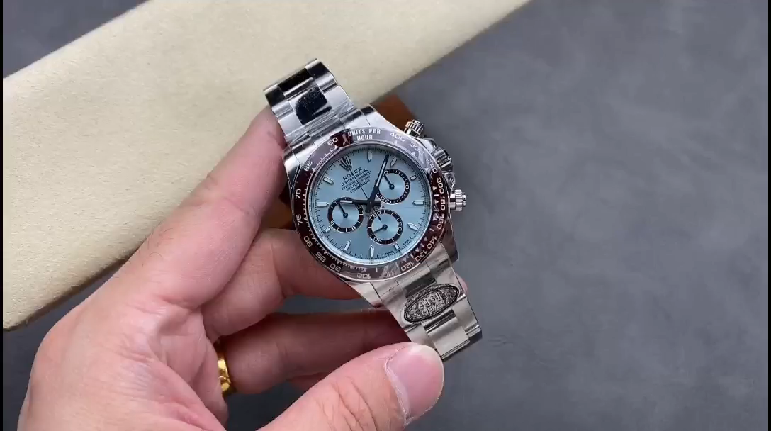 Video of Rolex Platinum Daytona 126506, hand-held shot showing ice blue dial. - Video