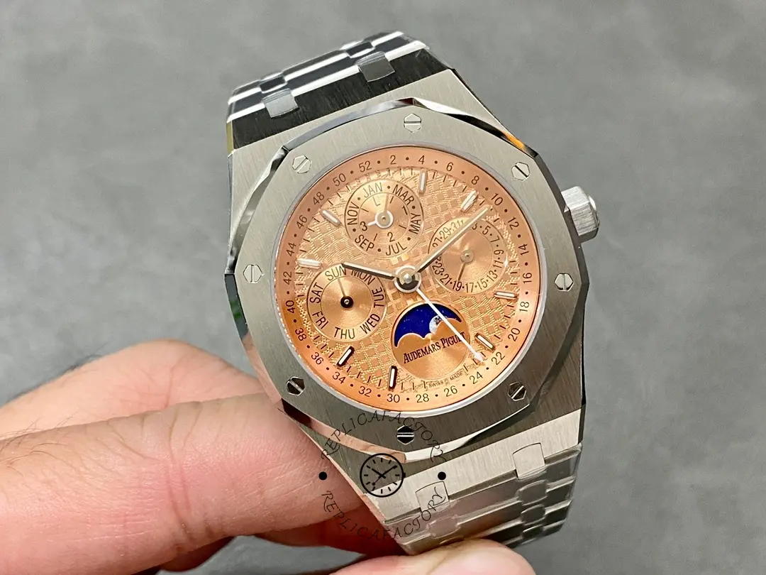 AP 26615TI.OO.1220TI.01 Perpetual Calendar Replica Watches Salmon Dial 41mm