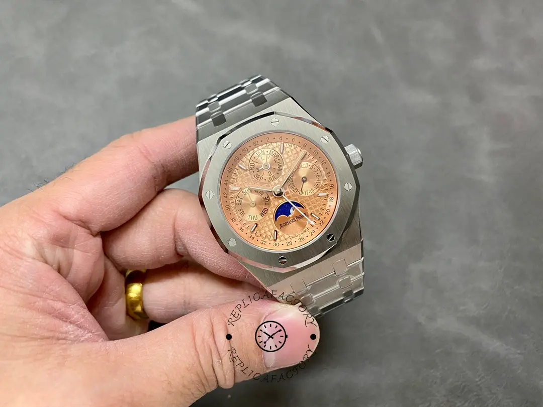 AP 26615TI.OO.1220TI.01 Perpetual Calendar Replica Watches Salmon Dial 41mm