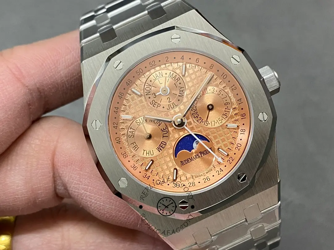 AP 26615TI.OO.1220TI.01 Perpetual Calendar Replica Watches Salmon Dial 41mm