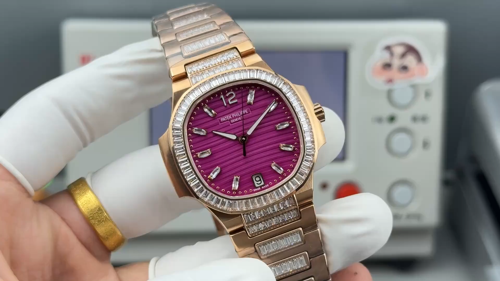 Clone Patek Philippe Nautilus 7014 Purple Dial Diamond Bezel