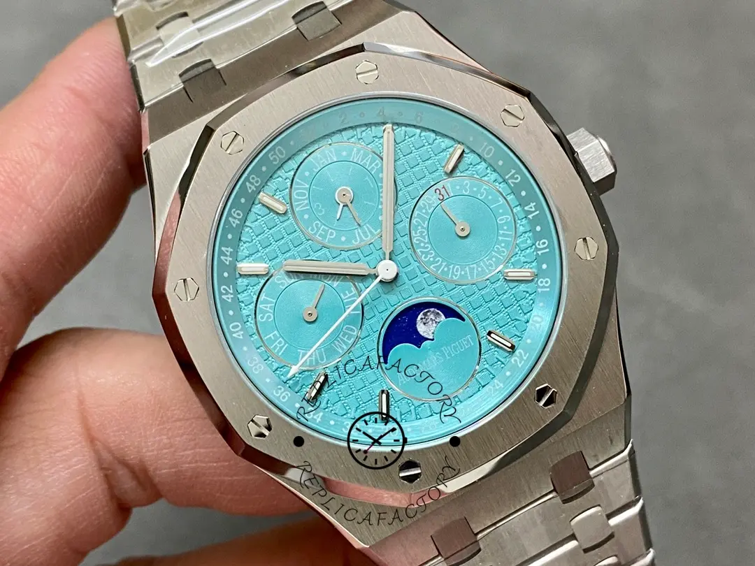 AP 1:1 Clone Royal Oak Perpetual Calendar 26613ST.OO.1220ST.01 Turquoise Blue Dial