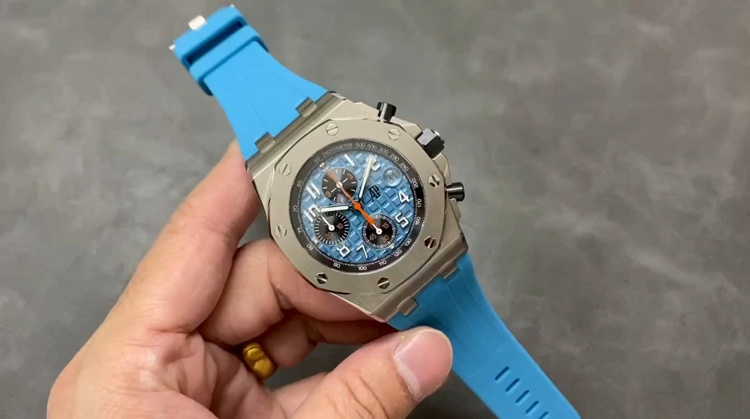 1:1 Clone AP Royal Oak Offshore Light Blue Dial 26238ST.OO.A340CA.01 Rubber Strap
