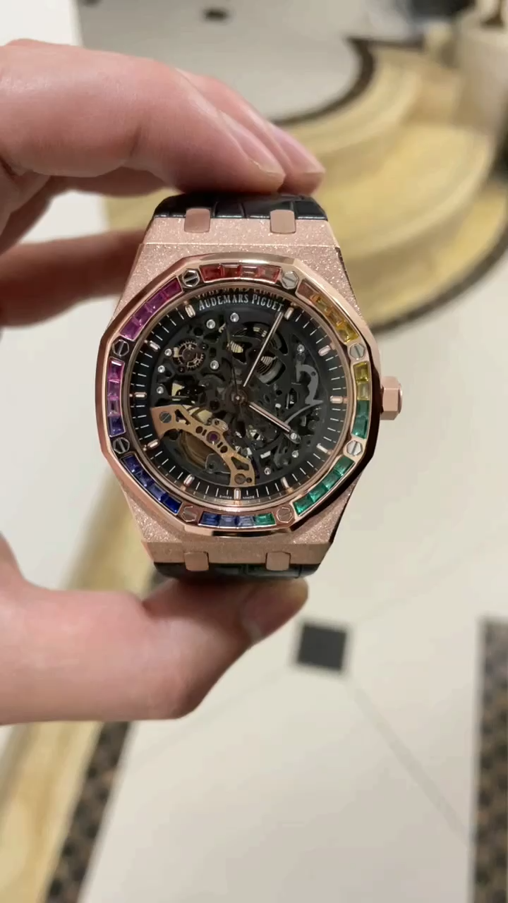 AP 15412OR.YG.1224OR.01 Royal Oak Wheel Openworked 41 1:1 Clone Black Leather Strap