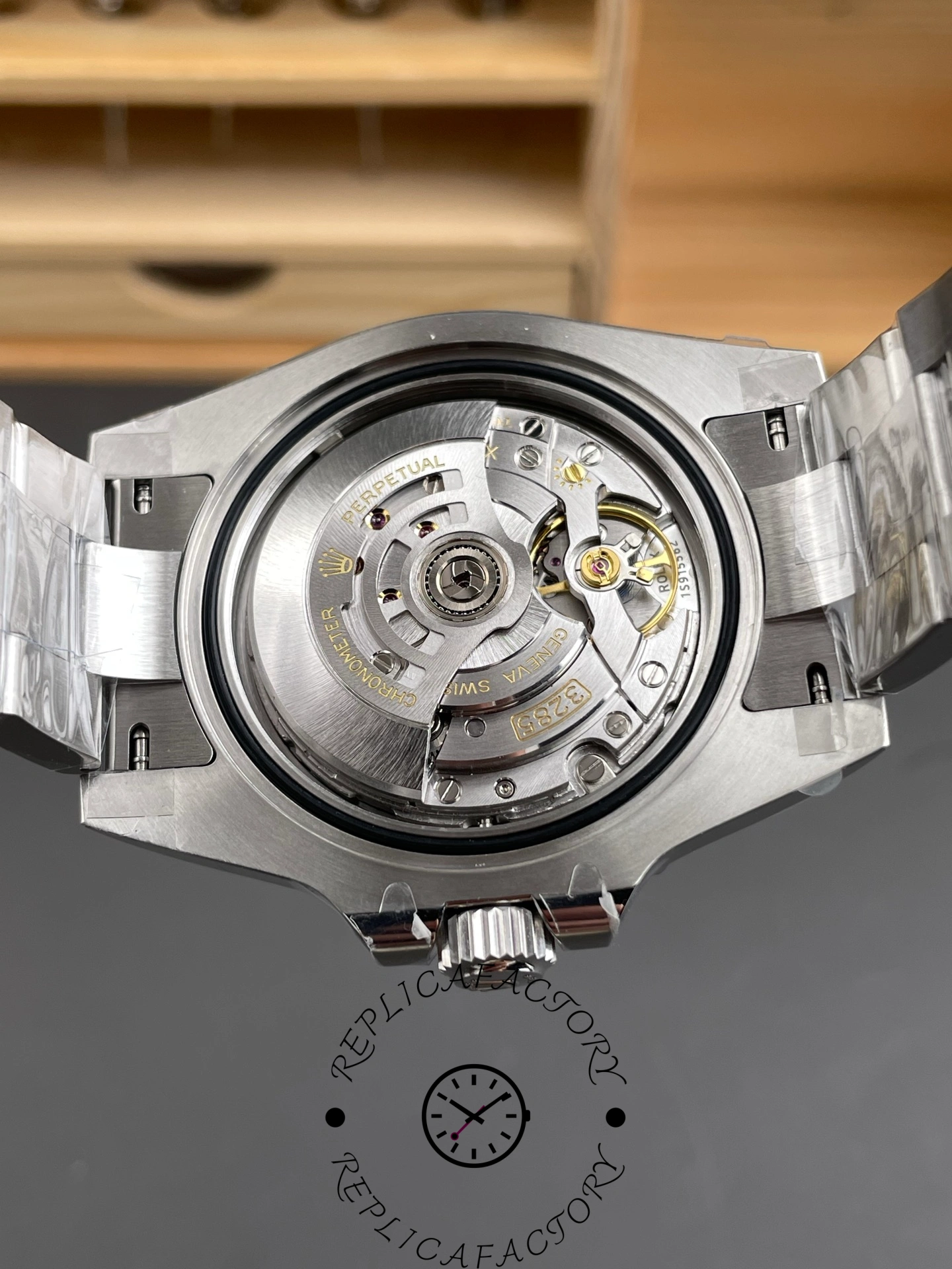 Rolex GMT-Master II 126710BLNR 0003 open case back, movement rotor and mechanism close-up.