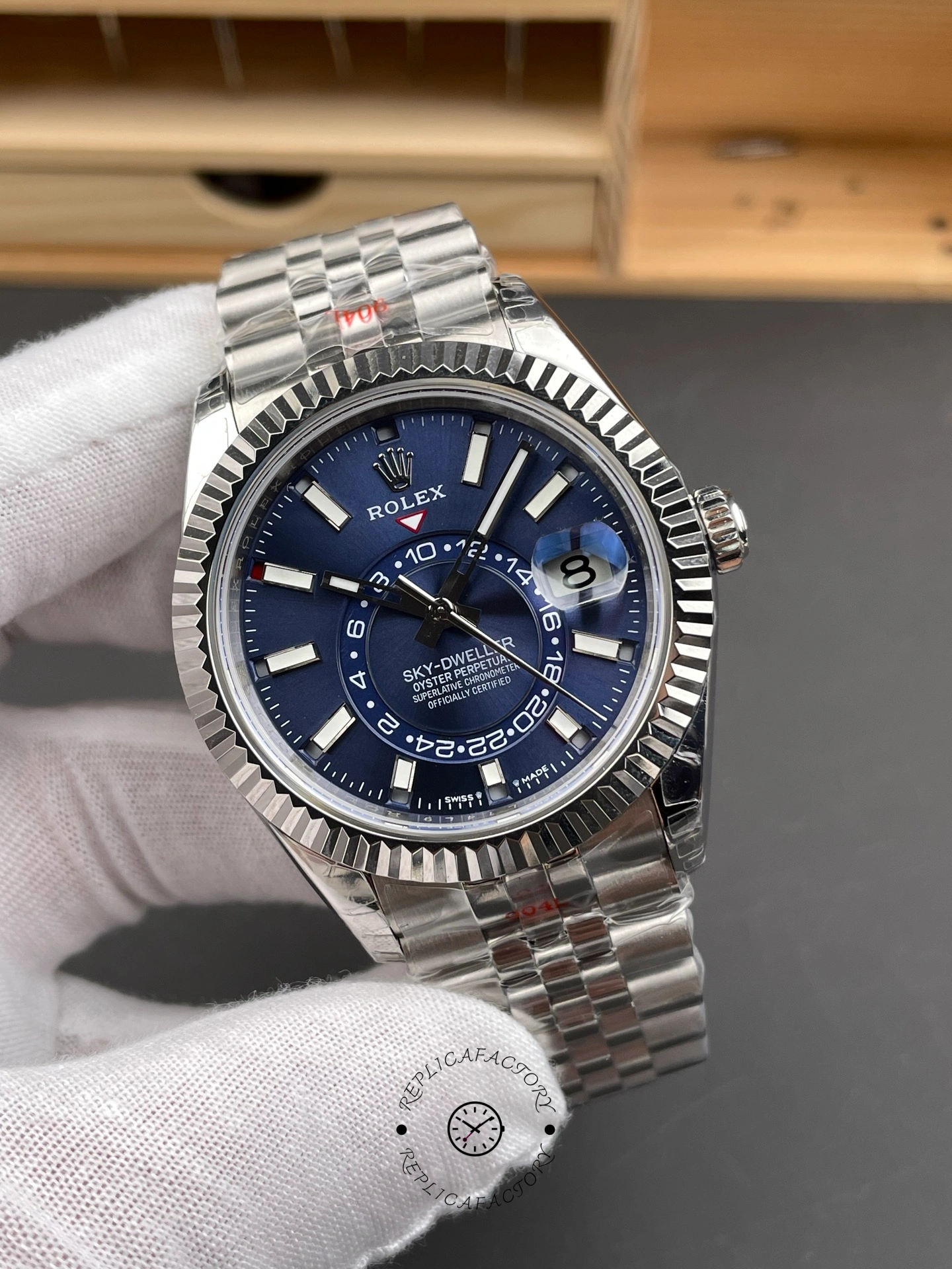 Rolex Sky-Dweller 42 m336934 0006 Fluted Bezel Blue Dial Replica Watch