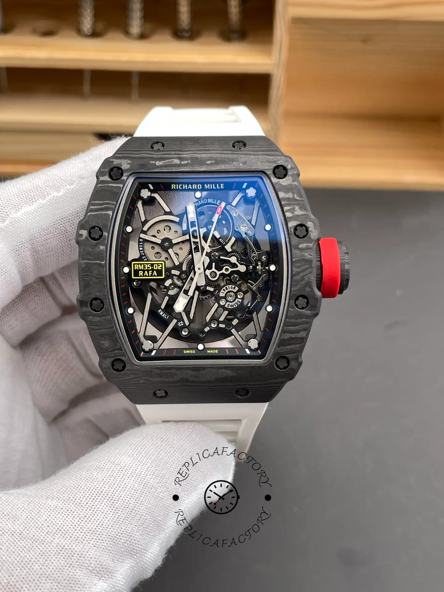 Richard Mille RM 035-02 Rafael Nadal NTPT Carbon on White Rubber Strap