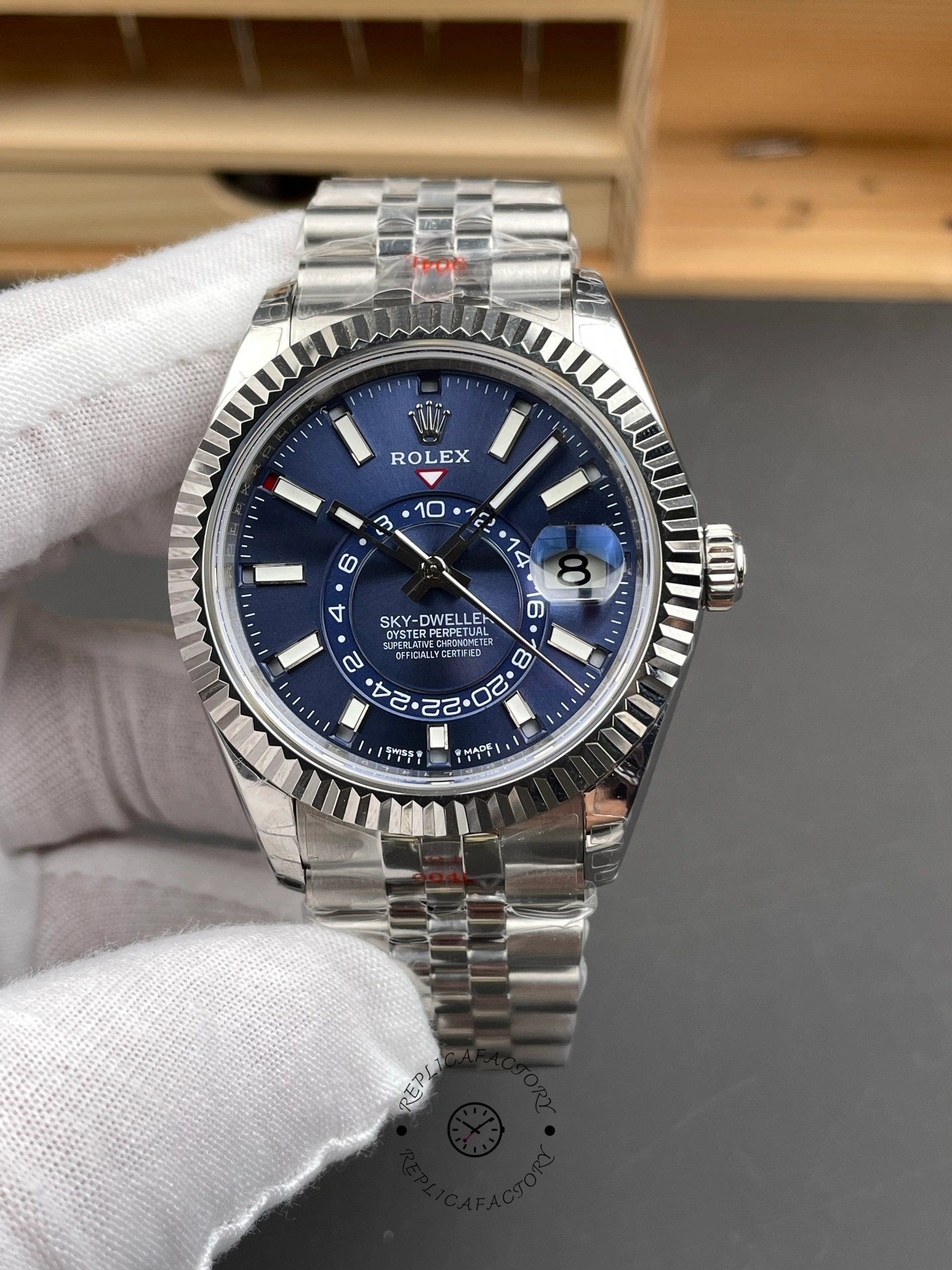 Rolex Sky-Dweller 42 m336934 0006 Fluted Bezel Blue Dial Replica Watch