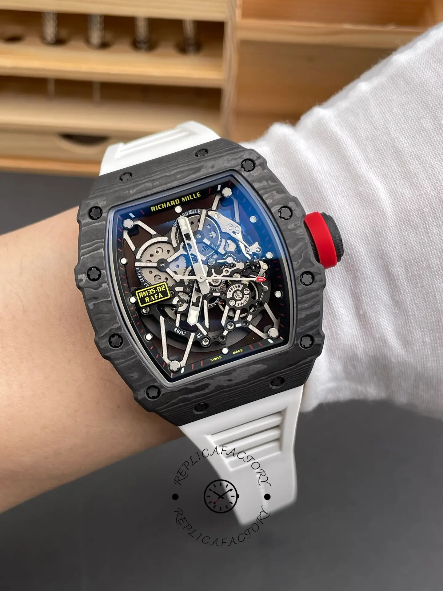 Richard Mille RM 035-02 Rafael Nadal NTPT Carbon on White Rubber Strap