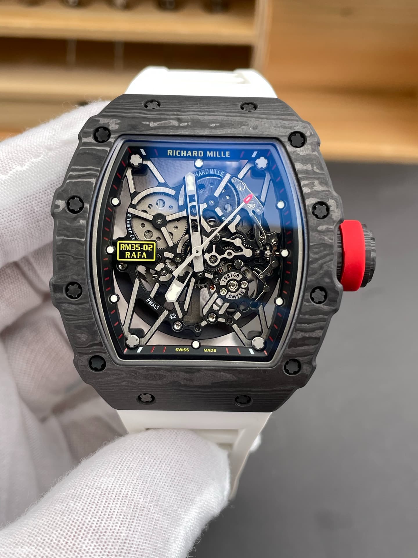 Richard Mille RM 035-02 Rafael Nadal NTPT Carbon on White Rubber Strap