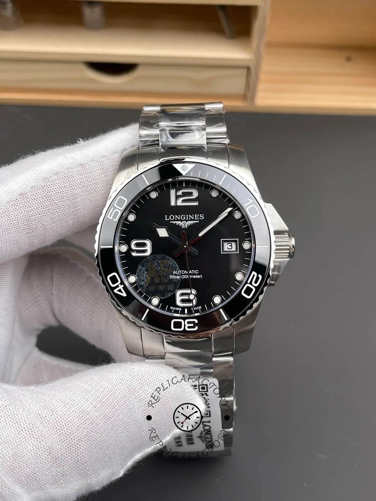 Replica Longines L3.781.4.56.6 HydroConquest Black Bezel Automatic Steel
