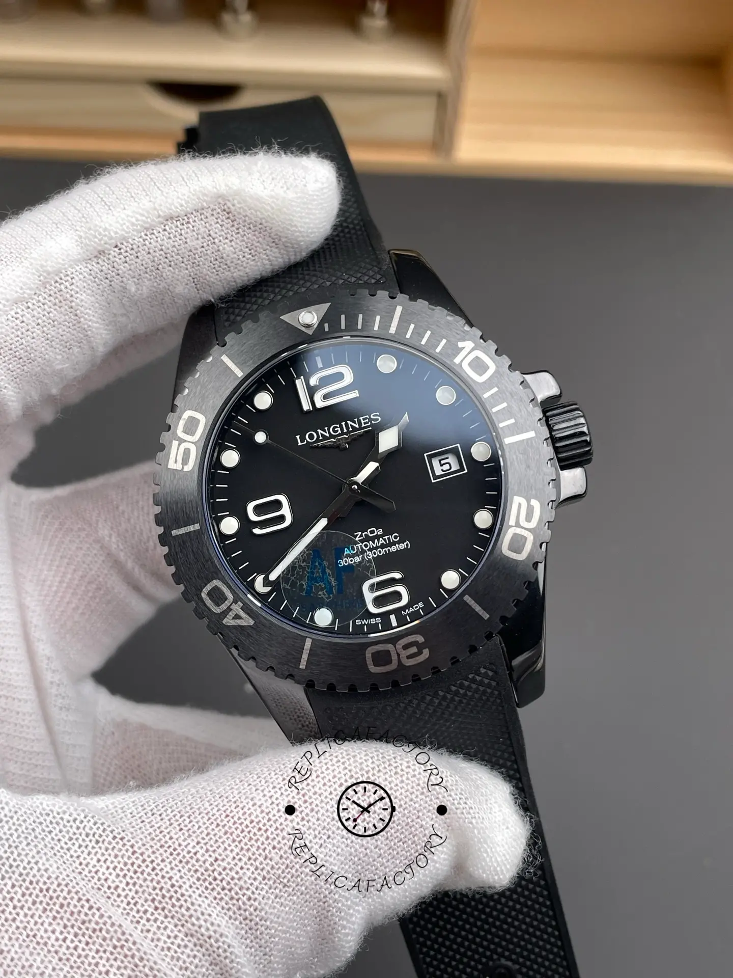 1:1 Clone Longines HydroConquest L3.784.4.56.9 43mm Rubber All-Black Ceramic