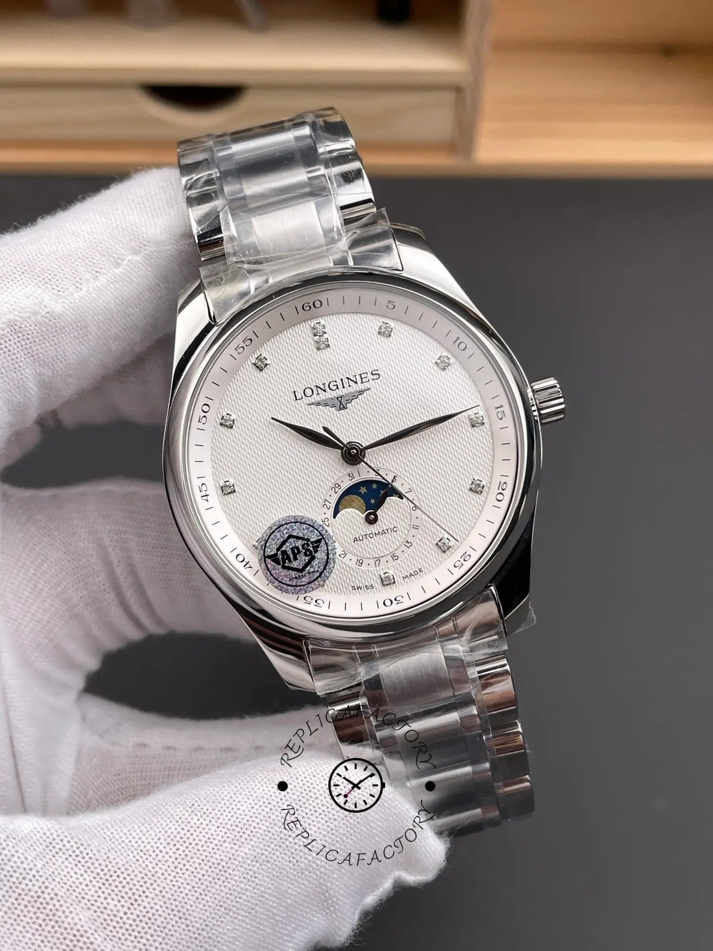 Longines L2.919.4.77.6 Master Collection Replica White Dial Moonphase Diamonds