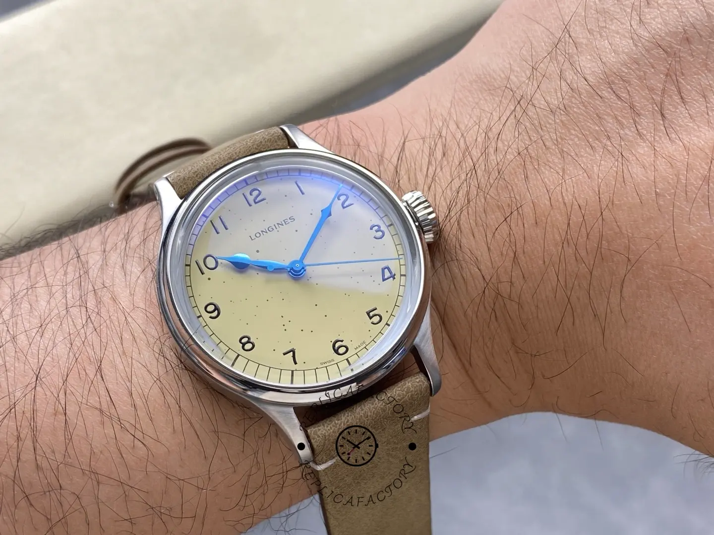 Longines L2.819.4.93.2 Heritage Military 38.5mm Steel Replica Beige Suede