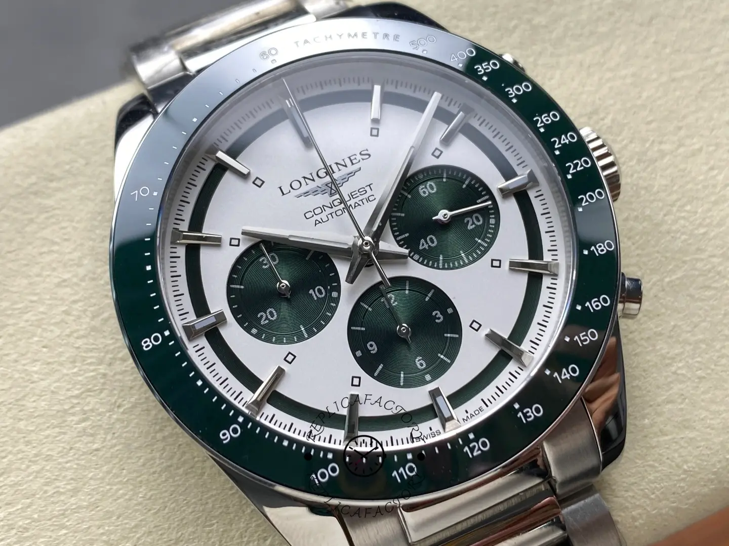 Longines Conquest L3.835.4.02.6 Chrono Steel 42mm Silver-Green Dial Replica