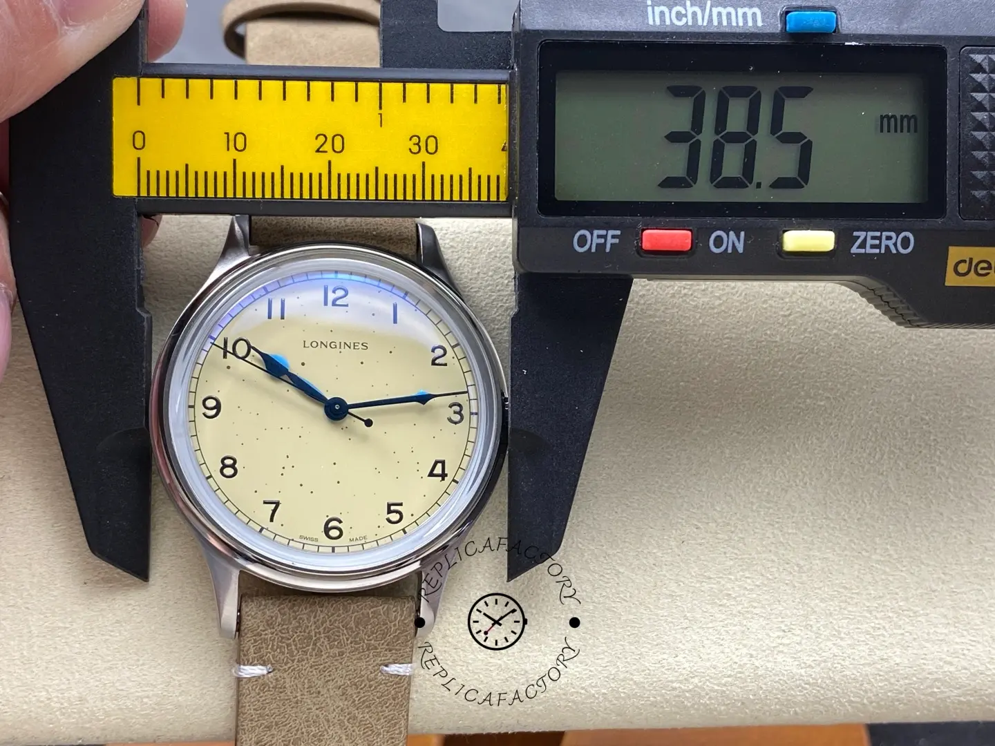 Longines L2.819.4.93.2 Heritage Military 38.5mm Steel Replica Beige Suede