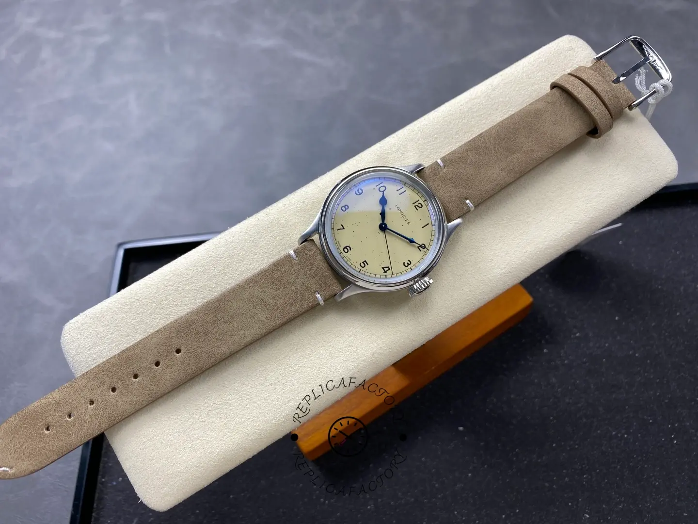 Longines L2.819.4.93.2 Heritage Military 38.5mm Steel Replica Beige Suede