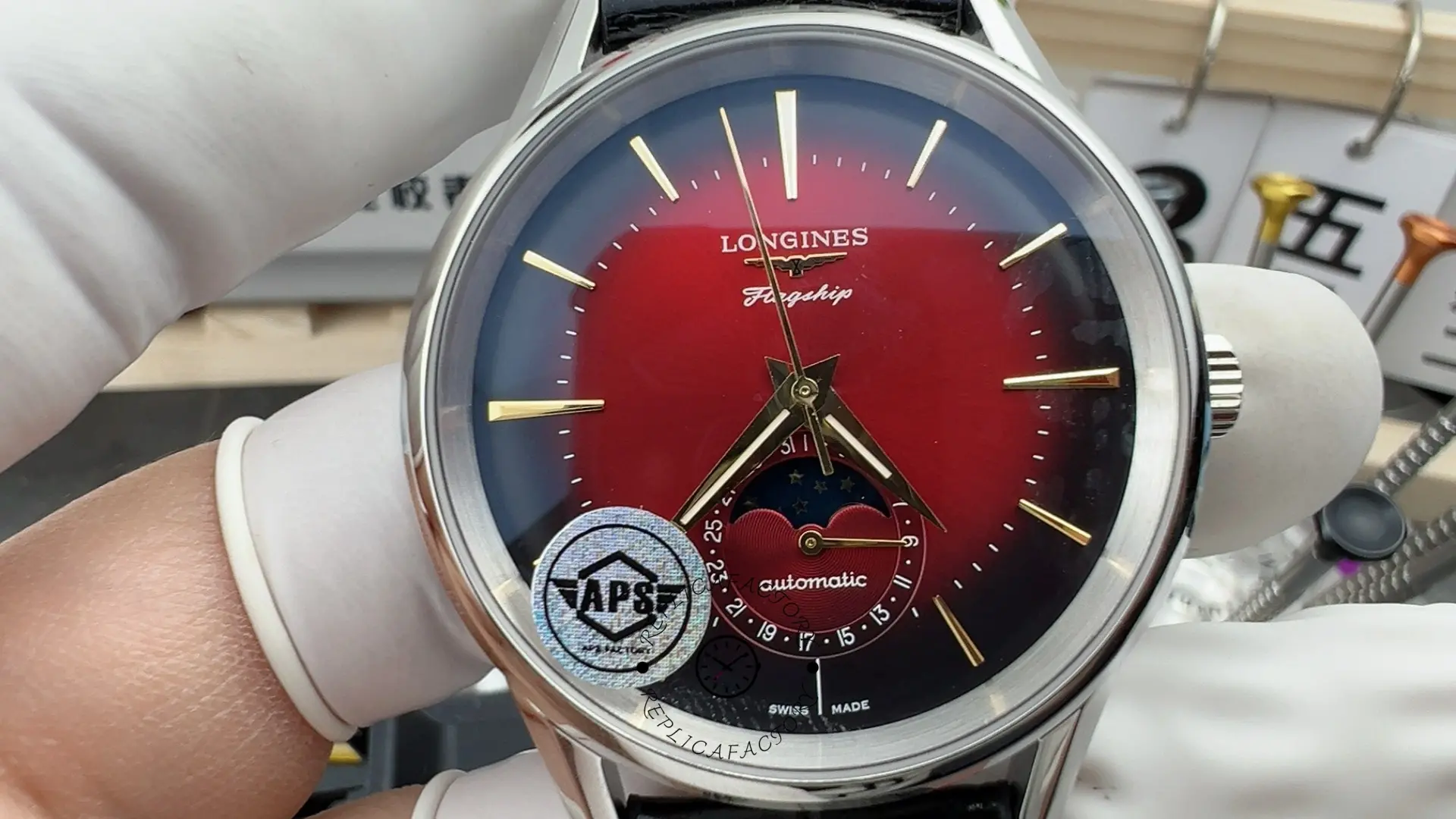 Longines Flagship Heritage 38.5mm 1:1 Clone L4.815.4.09.2 Red Dial Leather Strap