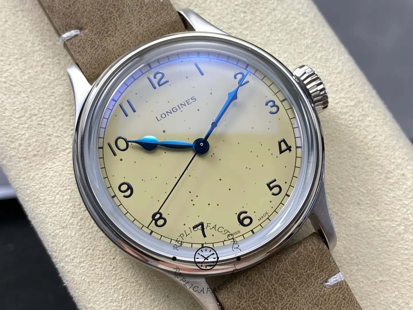 Longines L2.819.4.93.2 Heritage Military 38.5mm Steel Replica Beige Suede