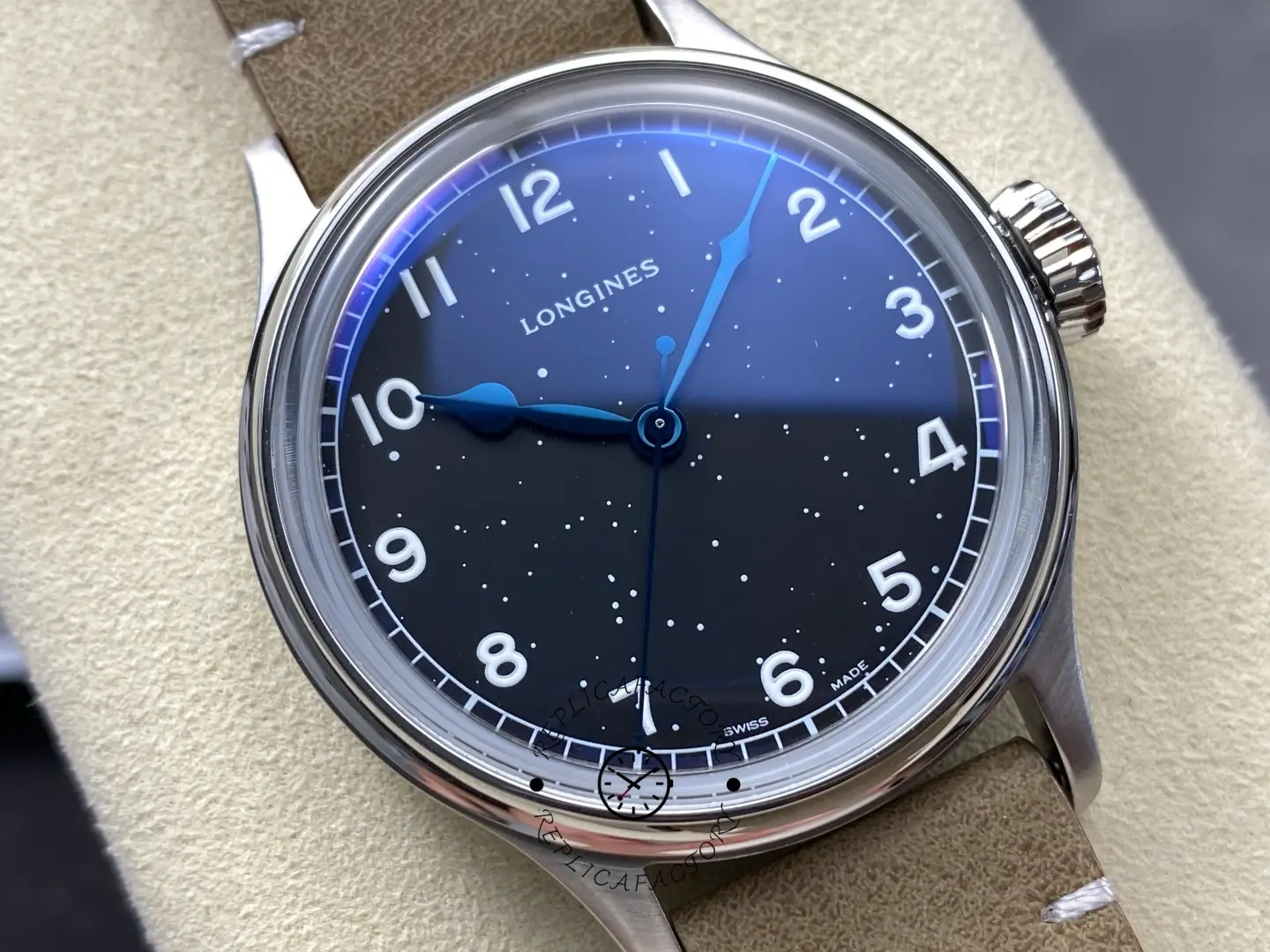 Longines Heritage Military 38.5mm Leather Replica L2.819.4.93.2 Black Dial