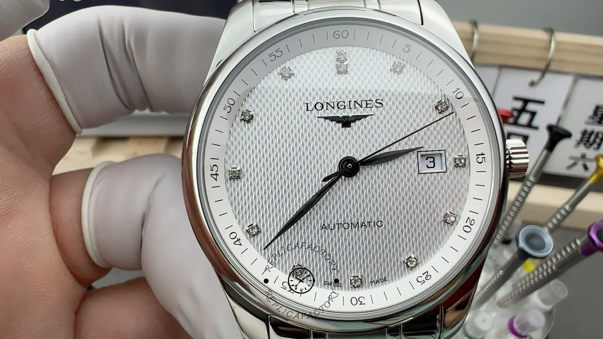 1:1 Clone Longines L2.793.4.77.6 Master Collection Silver-Diamond 40 Date Steel