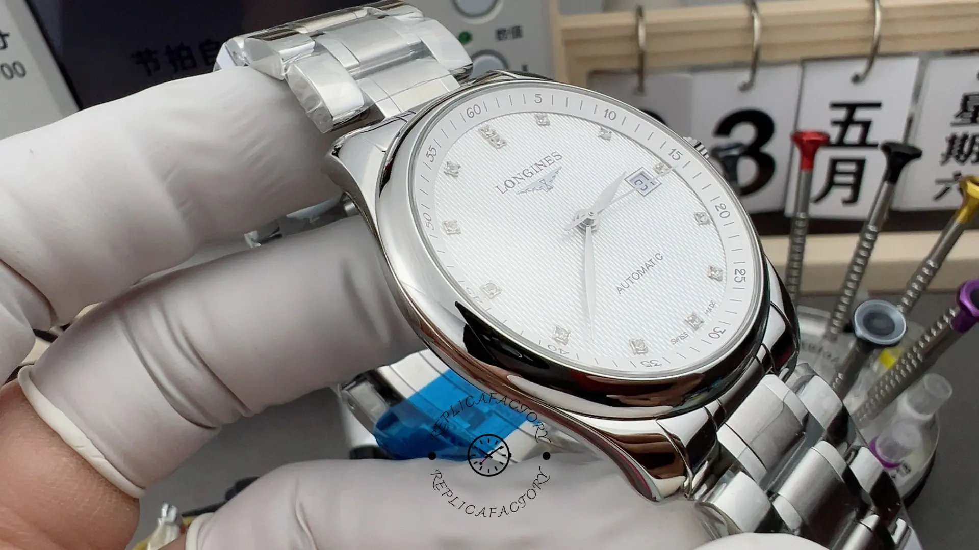 1:1 Clone Longines L2.793.4.77.6 Master Collection Silver-Diamond 40 Date Steel