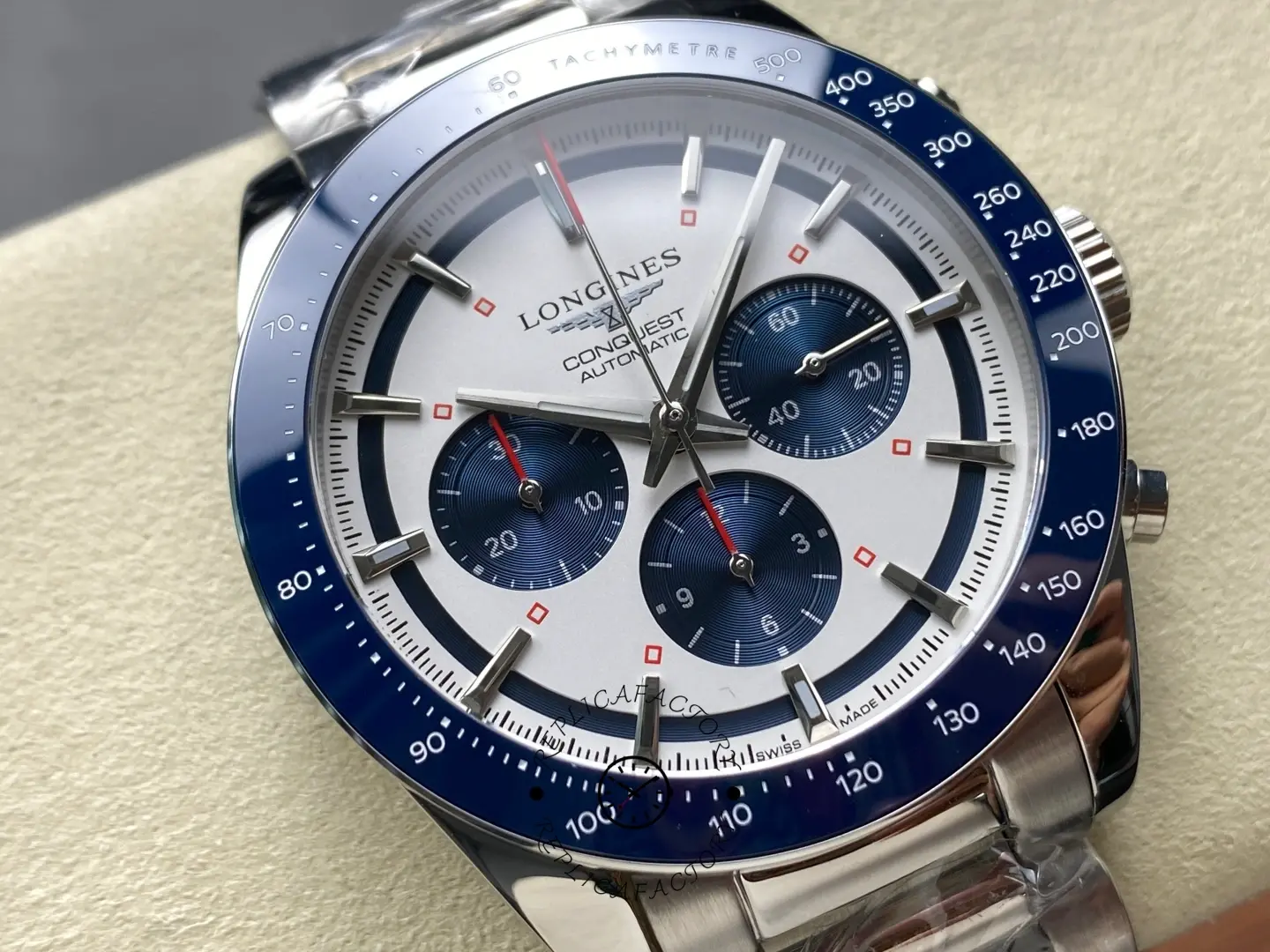 Longines L3.835.4.98.6 Conquest Chronograph Replica Silver-Blue Dial Watch
