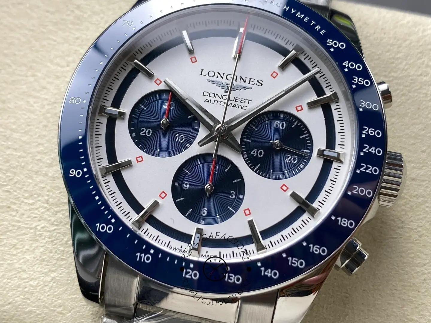 Longines L3.835.4.98.6 Conquest Chronograph Replica Silver-Blue Dial Watch