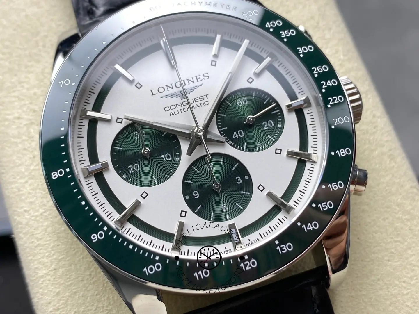 Longines L3.835.4.02.6 Conquest 1:1 Clone Panda Chronograph Leather Strap