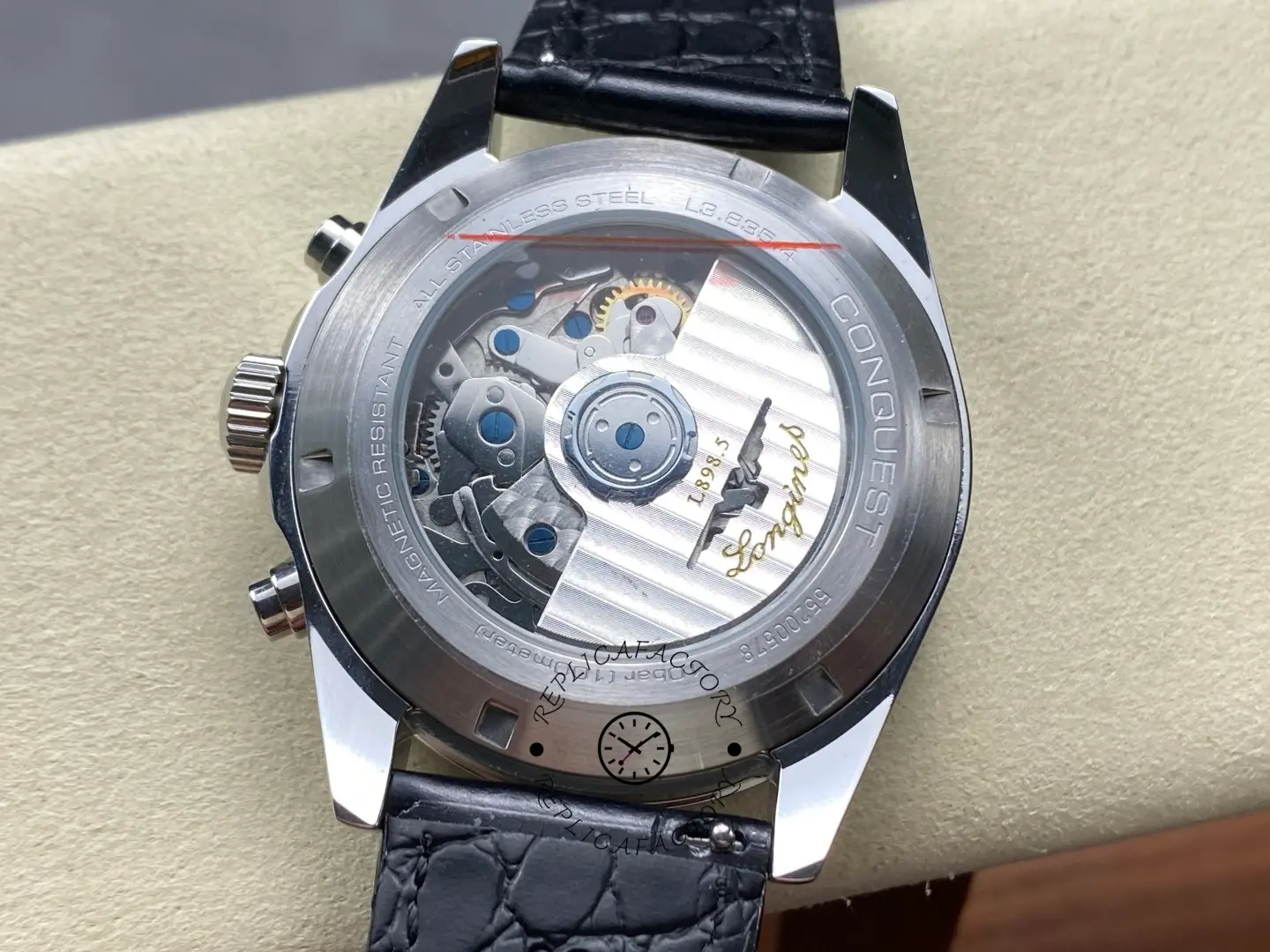 Longines L3.836.4.52.9 Conquest 42MM Gray Dial Replica Leather Strap Chronograph