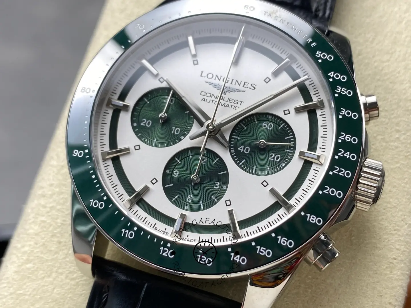 Longines L3.835.4.02.6 Conquest 1:1 Clone Panda Chronograph Leather Strap