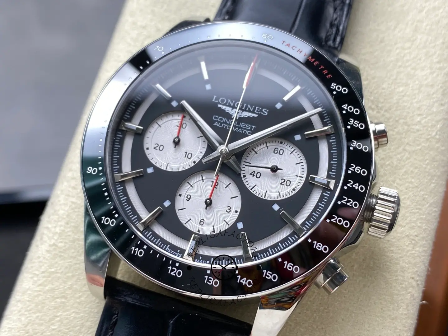 Longines Conquest L3.835.4.52.6 Black Leather Strap Chronograph 42MM 1:1 Clone
