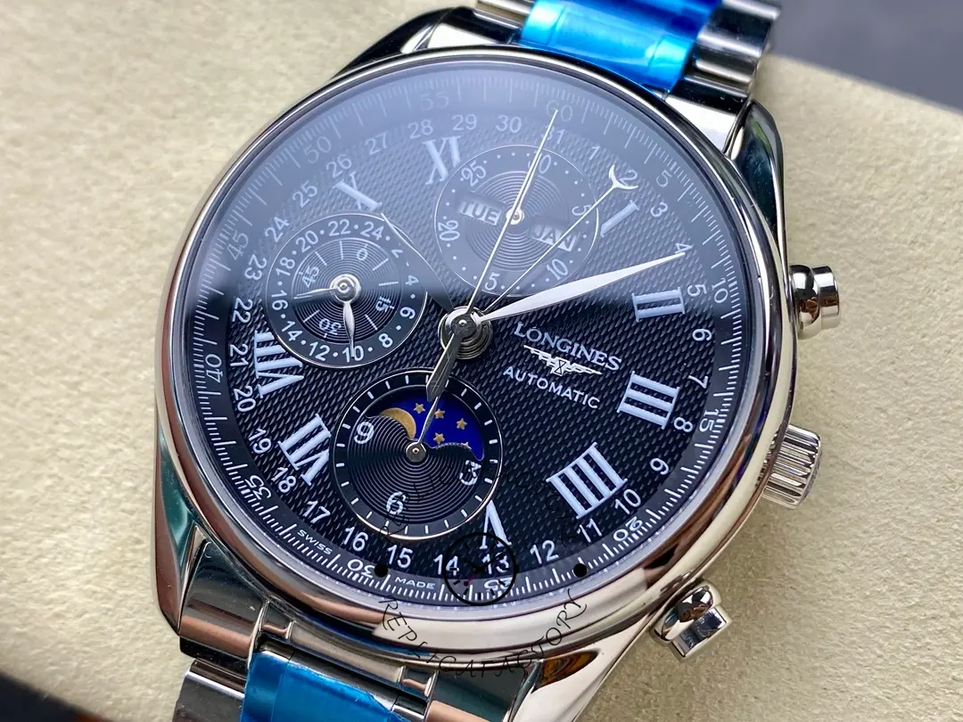 Longines L2.673.4.51.6 Master Replica 40 Stainless Steel Chronograph Black Dial