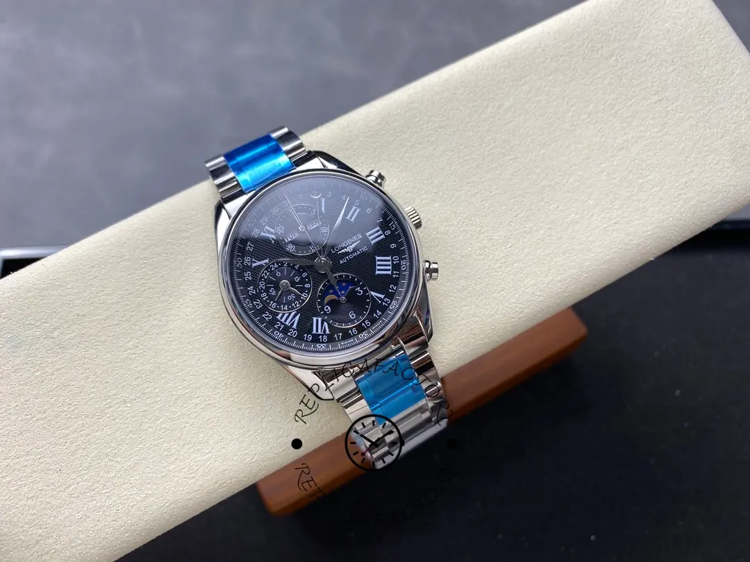 Longines L2.673.4.51.6 Master Replica 40 Stainless Steel Chronograph Black Dial