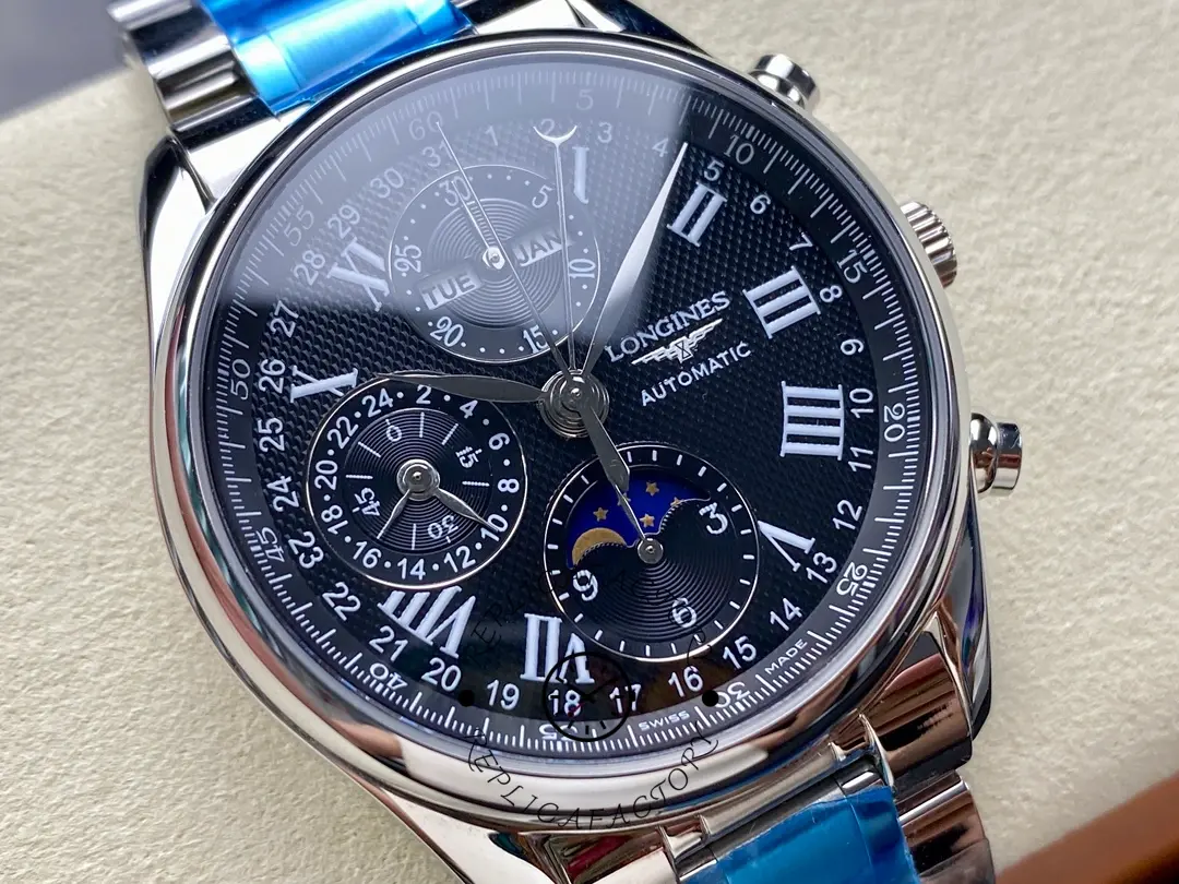 Longines L2.673.4.51.6 Master Replica 40 Stainless Steel Chronograph Black Dial