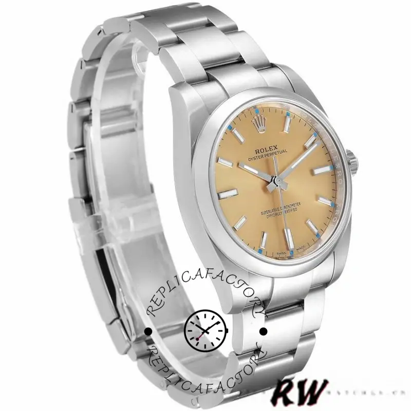 Rolex Oyster Perpetual 114200, white grape index dial, angled view showing case lines.