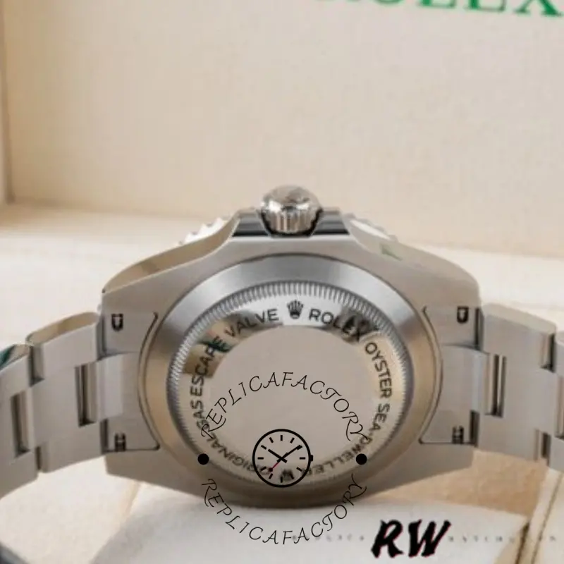 Rolex Sea-Dweller 4000 116600 0001, caseback view showing solid steel back and lugs.