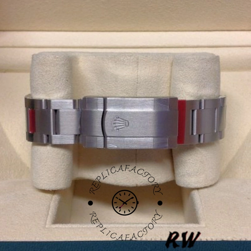 Rolex Oyster Perpetual Air-King 114200, clasp close-up showing brushed finish and fit.