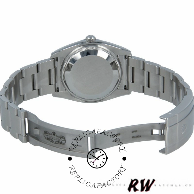 Rolex Oyster Perpetual Air-King 114210, caseback view, solid steel back and bracelet.