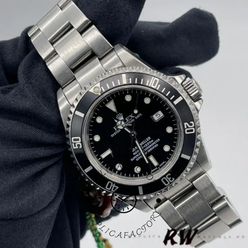 Rolex Sea-Dweller 4000 16600, angled view showing case and bracelet finish.