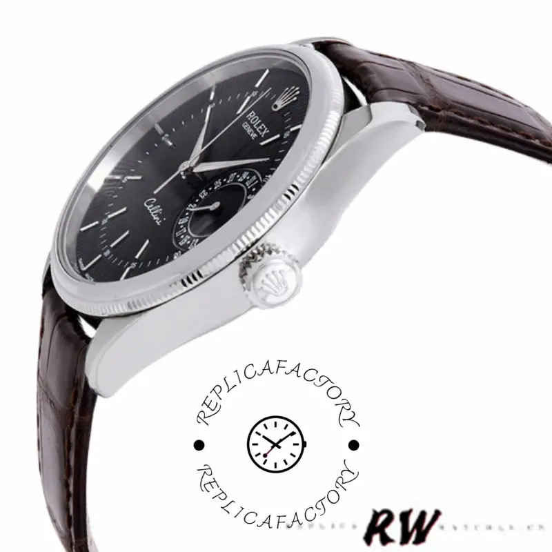 Rolex Cellini Date 50519 Brown Leather Black Dial 39mm Mens Replica Watch