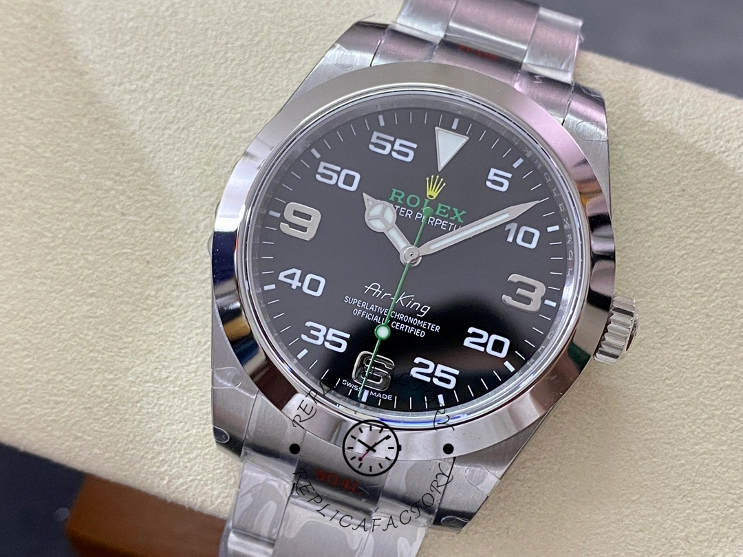 Rolex Air-King 116900, dial close-up with hands set for display.