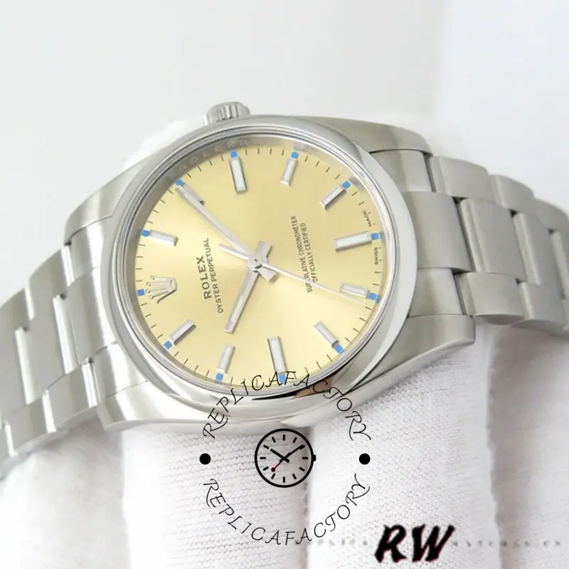 Rolex Oyster Perpetual 114200, wrist-style shot highlighting grape dial and bezel.