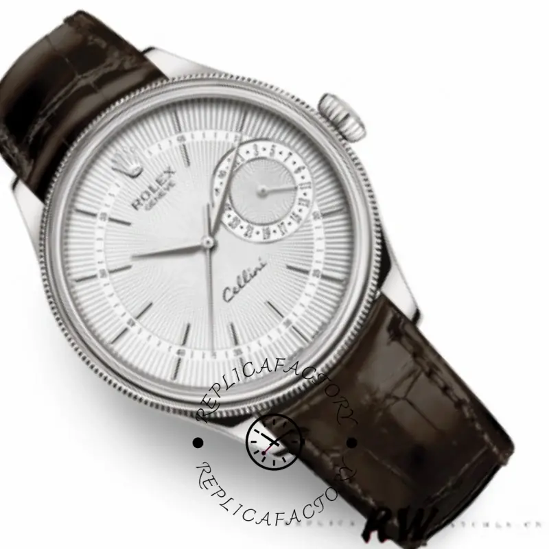 Rolex Cellini Date 50519 Brown Leather Silver Dial 39mm Mens Replica Watch