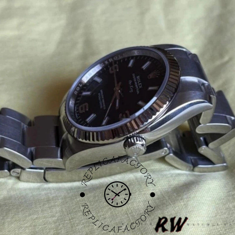 Rolex Oyster Perpetual Air-King 114234 Blue Dial fluted white gold bezel 34mm Unisex replica watch