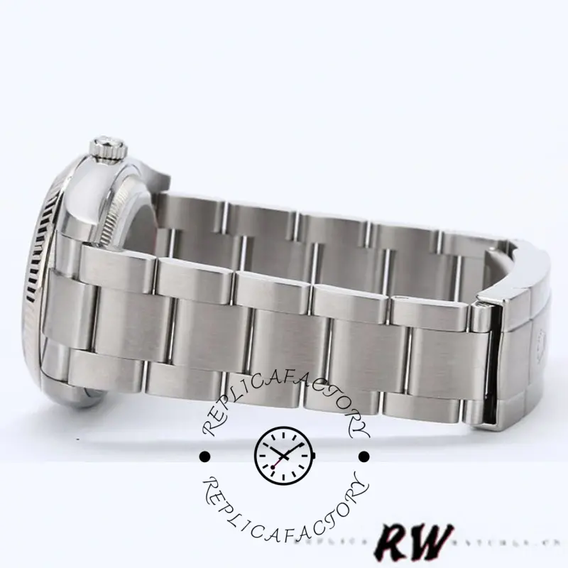 Rolex Oyster Perpetual Air-King 114234, bracelet clasp and link detail on stainless steel.