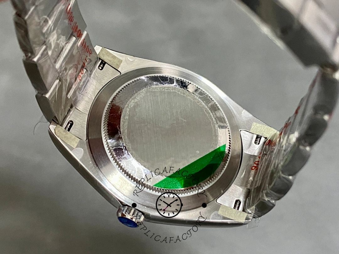 Rolex Oyster Perpetual Air-King 114200, caseback close-up showing solid steel back.